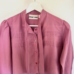 Vintage Pink Prime Time Long Sleeve Blouse with Neck Tie